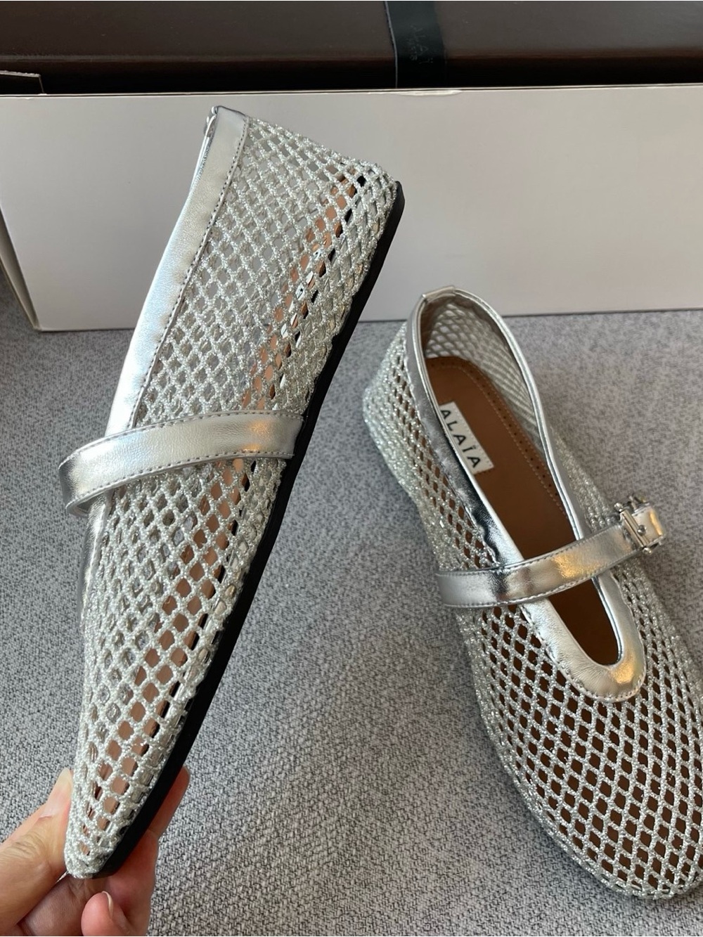 Alaia Silver Mesh Mary Jane Flats with Buckle - Picture 6 of 8